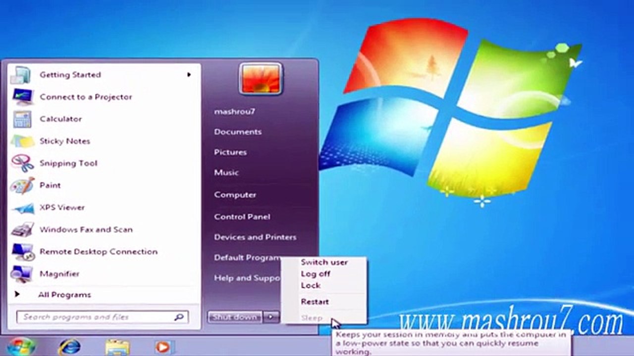 طريقة تفعيل وضع السكون sleep في الويندوز 7