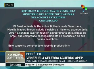 Venezuela celebra acuerdo de la OPEP para congelar producción de crudo