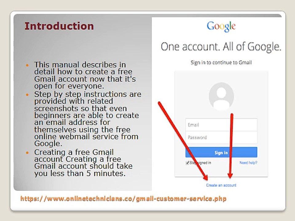 Instructions on how to create a free Gmail