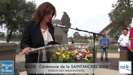 AGDE FETE DE LA SAINT MICHEL 2016 - Intervention de Géraldine D'ETTORE - Conseillère Régionale  -  Les parachutistes à l'honneur lors de la célébration de Saint Michel .