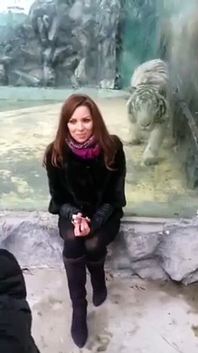 Girl play with tiger