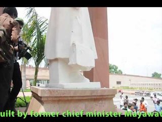 Mayawati's statue hammered at Ambedkar park in Lucknow