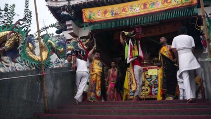 Extreme body piercing on display at Thai vegetarian festival