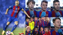 Youngsters from La Masia congratulate Andrés Iniesta on reaching 600 games with Barça