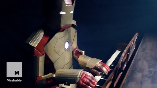 Cardboard 'Iron Man' sings an oddly touching ballad to himself