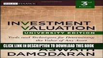 New Book Investment Valuation: Tools and Techniques for Determining the Value of any Asset,