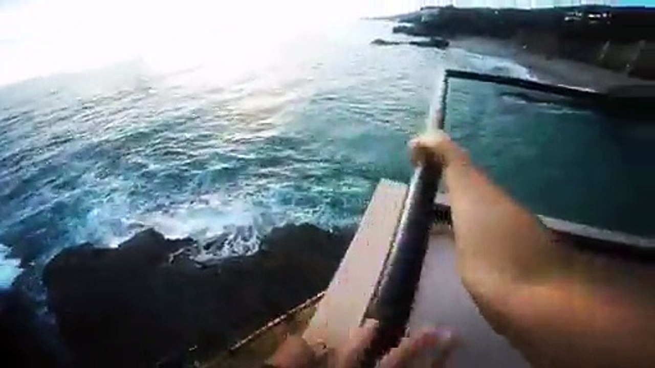 Il saute dans la mer à quelques centimètres des rochers !