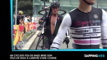 Un cycliste fou de rage brise son vélo en deux à l’arrivée d’une course (vidéo)