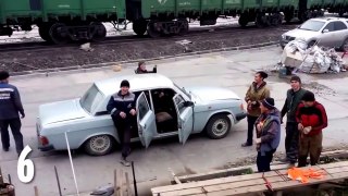 how many Russian workers are squeezed into ONE car in this hilarious video