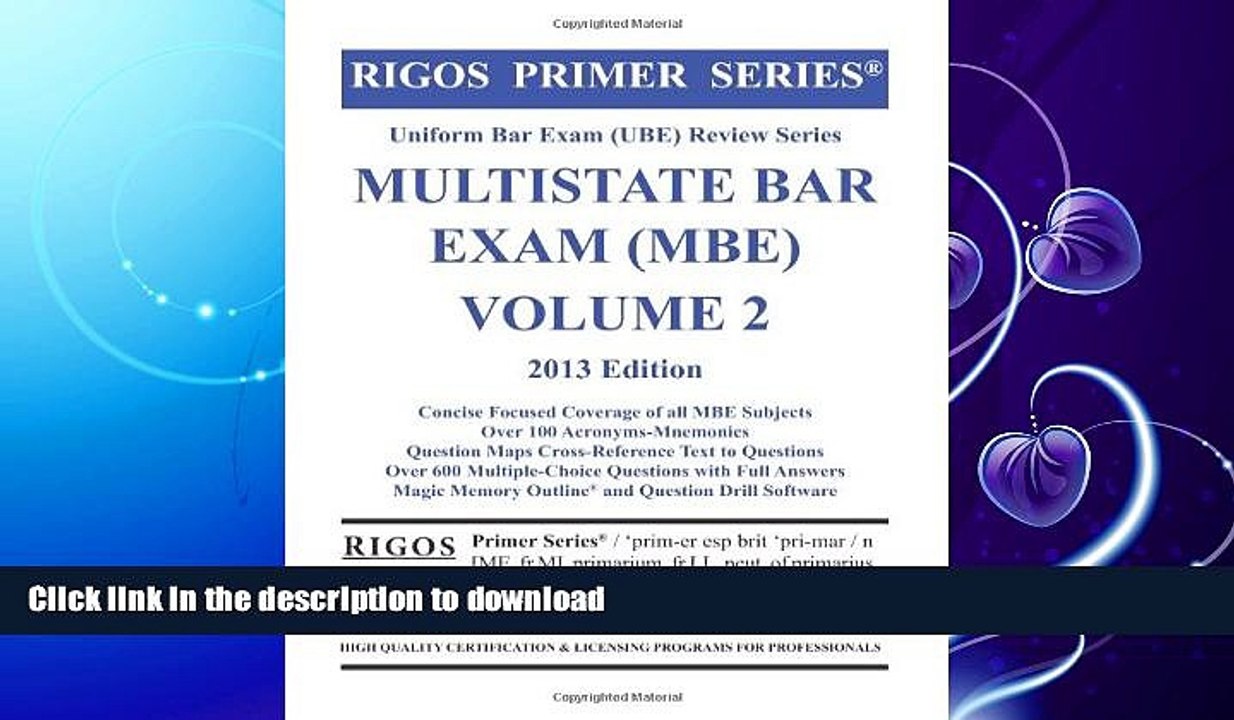EBOOK ONLINE  Rigos Primer Series Uniform Bar Exam (UBE) Review Series MBE Bar Exam Volume 2  GET