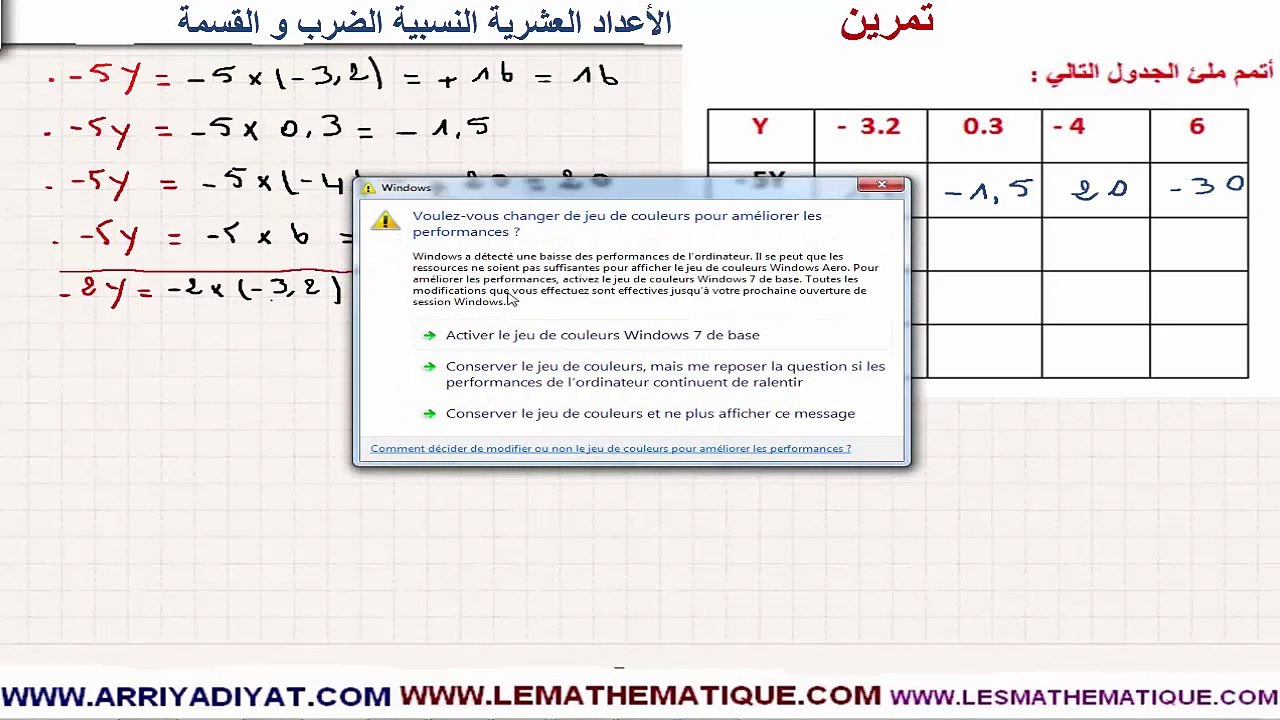 الرياضيات الأولى إعدادي - الأعداد العشرية النسبية الضرب و القسمة : تمرين 1