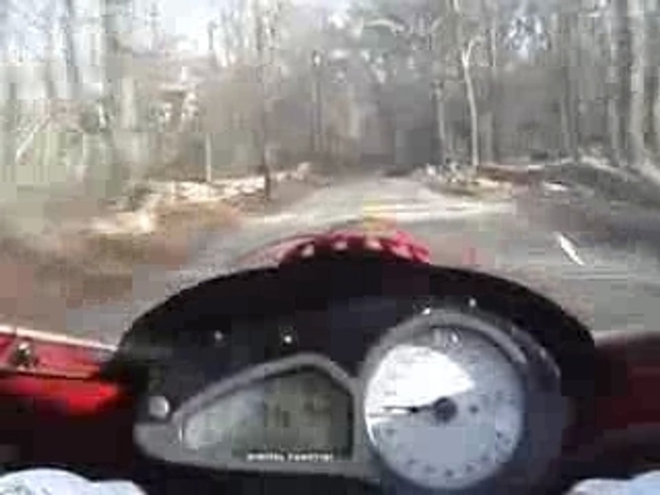 MV Agusta F4 1000S sur route boisée (USA)