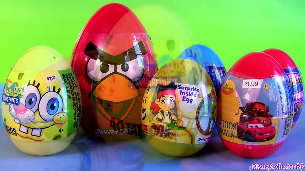 Angry Birds Toy Surprise Jake NeverLand Pirates Disney Pixar Cars2 Spongebob Huevos Sorpresa