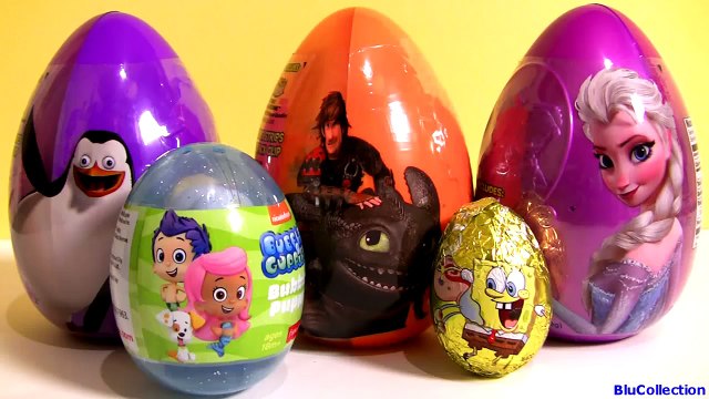 Giant Easter Eggs TOY SURPRISE PENGUINS of Madagascar SpongeBob Dragon Disney Frozen BubbleGuppies