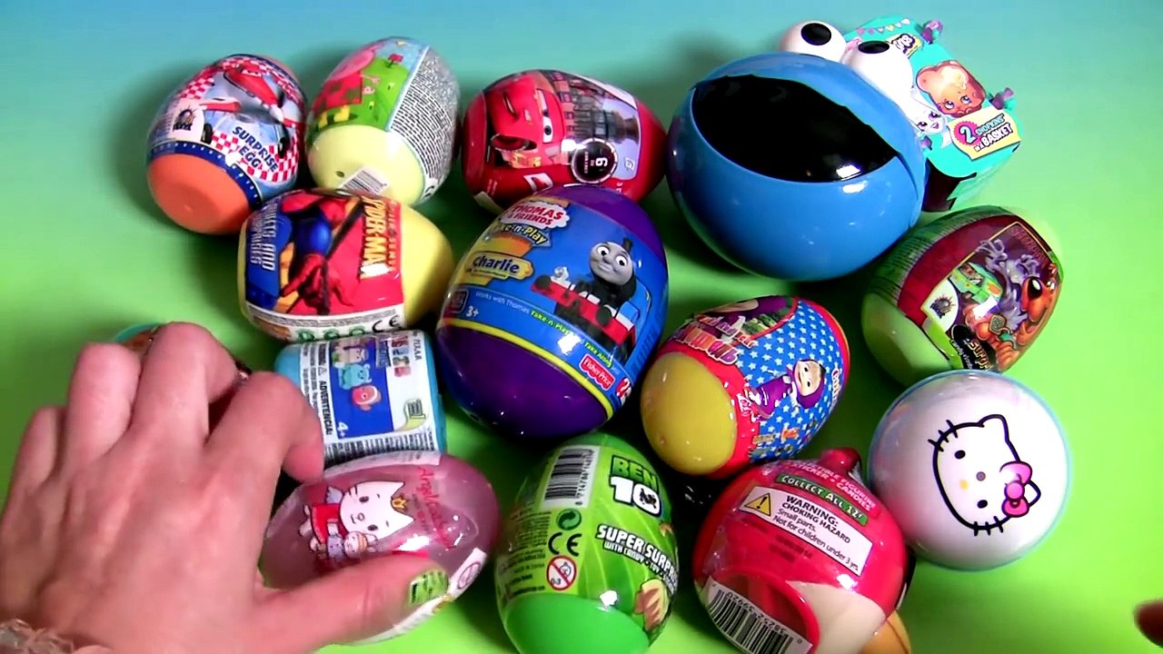 Cookie Monster Surprise Eggs Thomas, Peppa, Spiderman, Shopkins, Hello Kitty Angel Cat Baby Toys