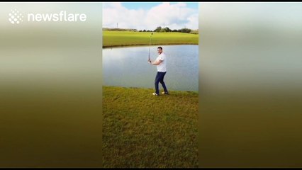 Man falls in water in hilarious golf fail