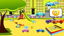 Carros de Carreras rojo y Coche de Policía - Caricaturas de carros - Coches infantiles