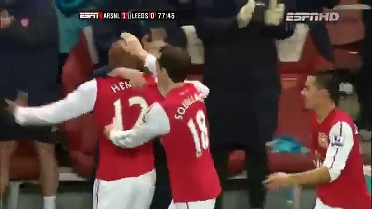 Thierry Henry scores against Leeds on his return to The Emirates in 2012