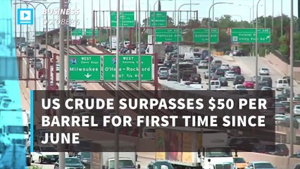 US crude surpasses $50 per barrel for first time since June