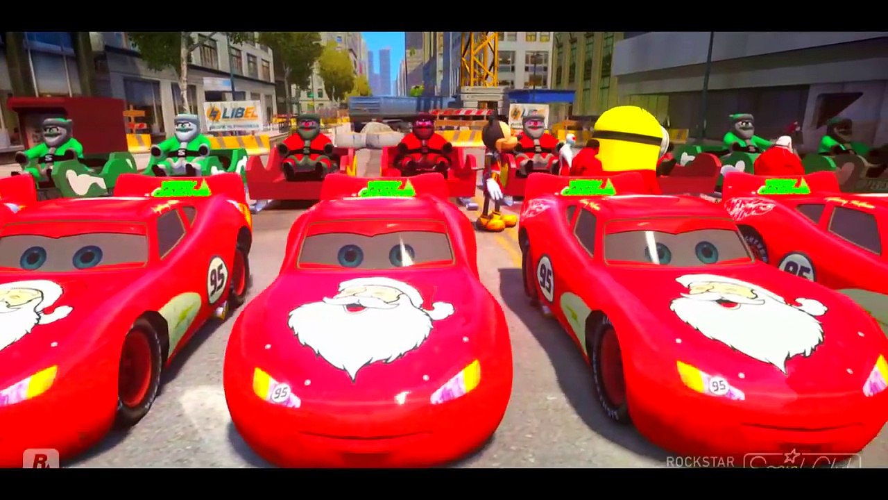 Nursery Rhymes Xmas w/ Santa, Elsa, Minion, Spider-Man, Red Hulk, Mickey & Lightning McQueen cars