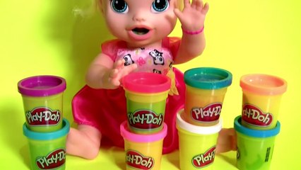 Baby Alive Doll Slime Bath with Frozen Play Doh Surprise Elsa Slimed - Learn Colors of Gooey Slime