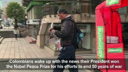 Colombians react to President Santos Nobel Peace Prize
