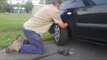 Snake Catcher Rescues Red Bellied Black Snake From Car Wheel