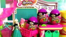 Queen Elsa Shopping For Shopkins Eggs Surprise Toys Disney Frozen at the Supermarket Cash Register
