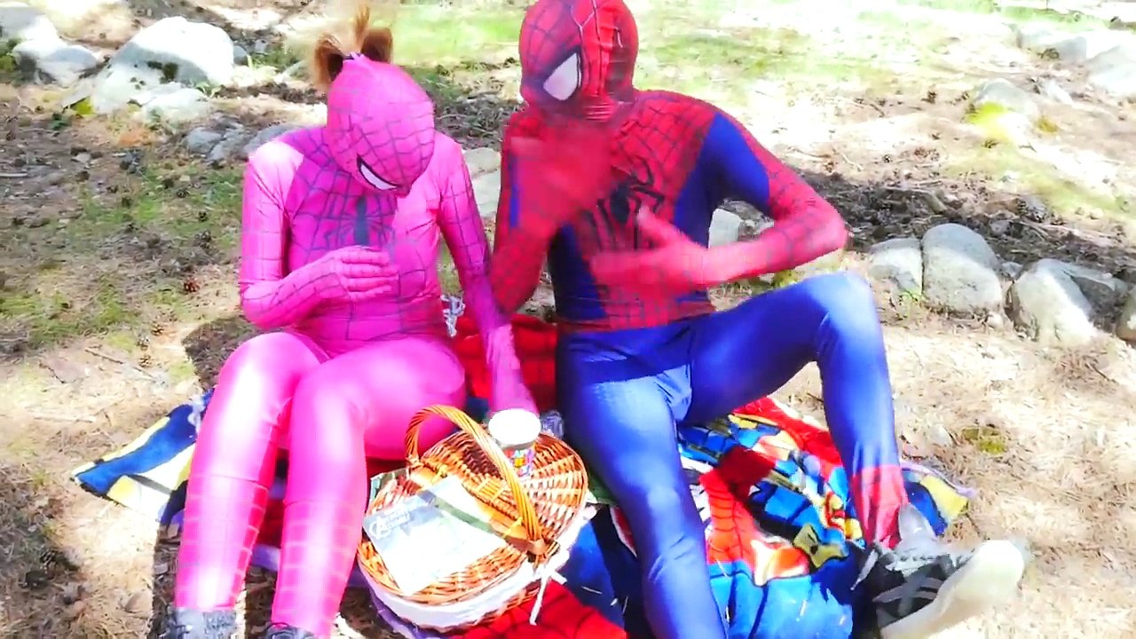 Spiderman & Pink Spidergirl w/ Spiderbaby Vomits on Joker in Real Life! Superhero ft Frozen Elsa