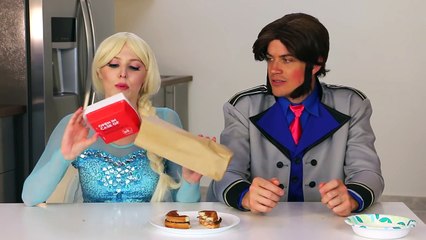 Frozen Elsa vs Hans Burger Challenge in Real Life Frozen Characters. DisneyToysFan