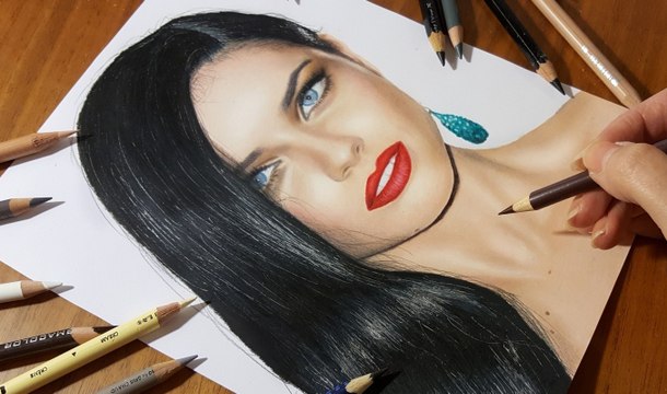 Speed Drawing of Adriana Lima How to Draw Time Lapse Art Video Colored Pencil Illustration Artwork Draw Realism