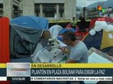 Jóvenes colombianos mantienen campamento por la paz en Bogotá