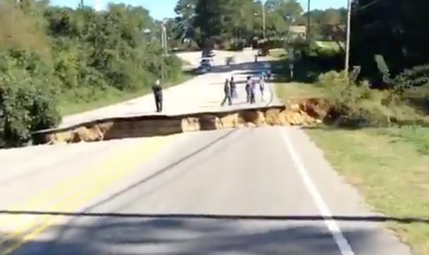 Huge Chunk of North Carolina Road Washed Away by Hurricane Matthew Flooding