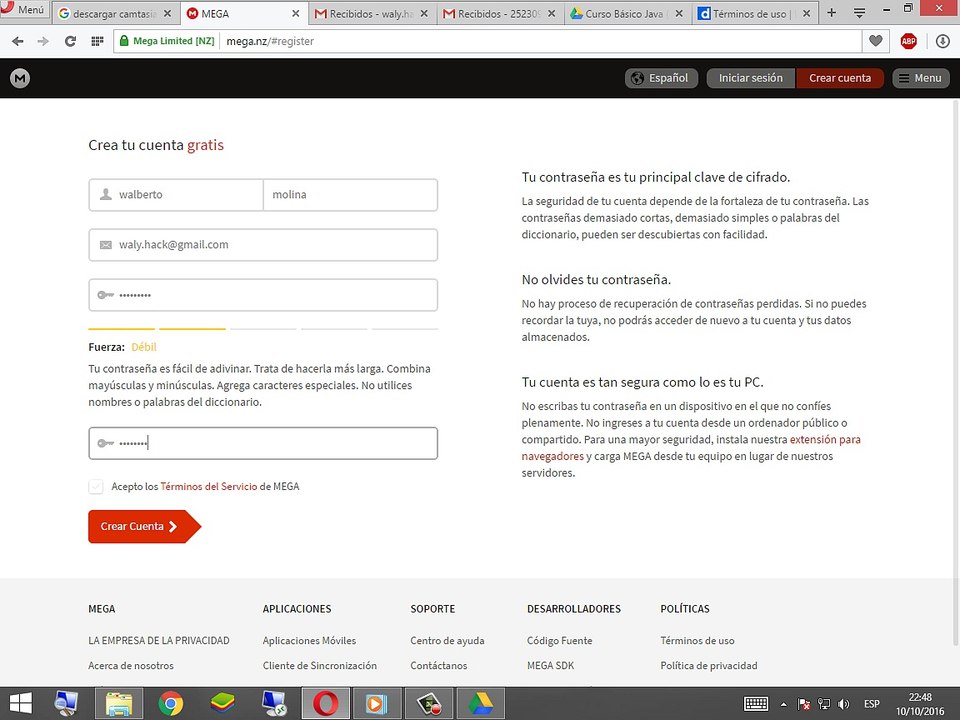 configurar cuenta de mega
