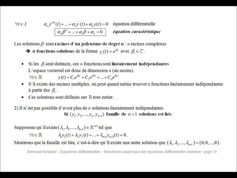 Équations différentielles D2 : D) Résolution analytique des ED linéaires 2ème partie