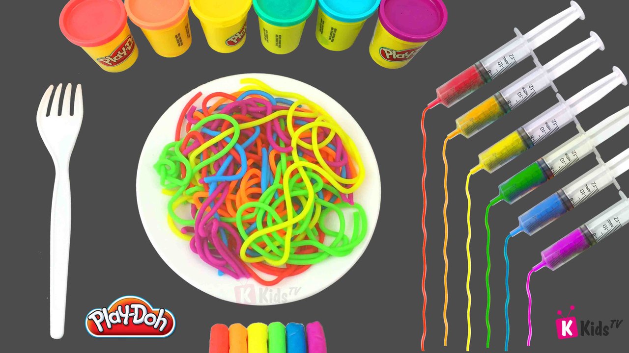Play Doh How to Make Rainbow Pasta With Syringe fun Creative & Learn Colors for Kids