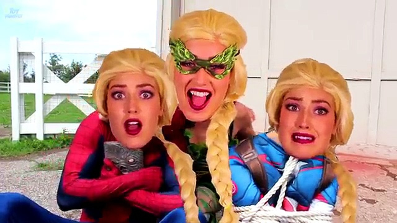 Frozen Elsa SUPERHEROES vs VILLAINS! w_ Spiderman Bad Baby Maleficent Joker Spidergirl! Funny Video