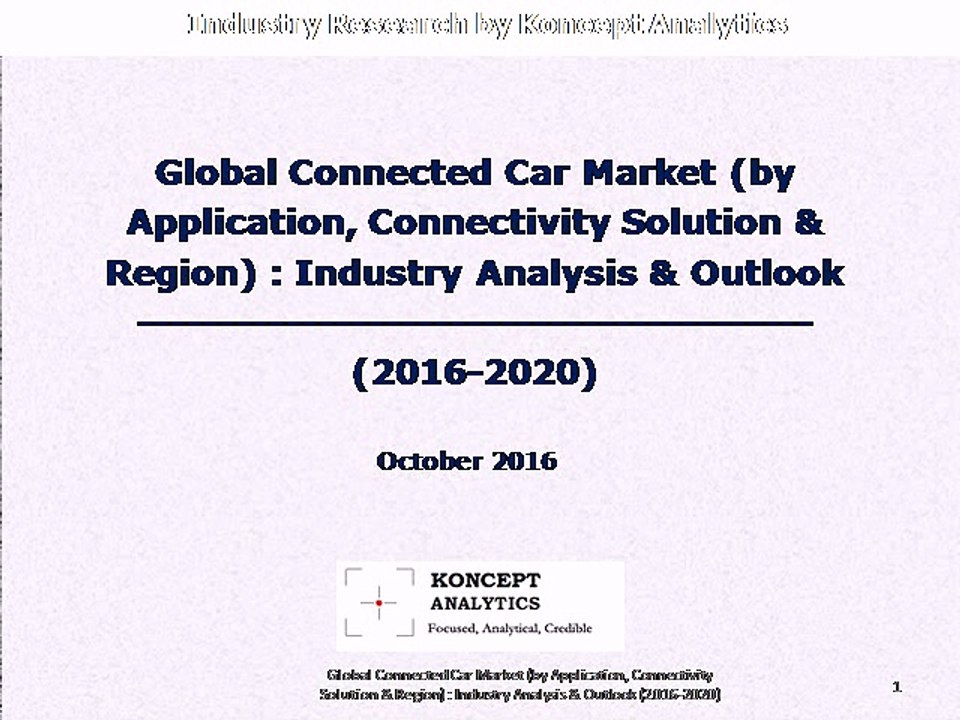 Global Connected Car Market (by Application, Connectivity Solution & Region): Industry Analysis & Outlook (2016-2020)
