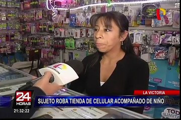 La Victoria: sujeto roba tienda de celulares acompañado de niño
