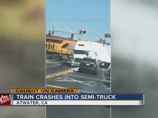 WATCH: Train crashes into semi-truck in California