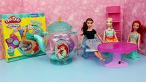 Ariel Little Mermaid Tea Party with Frozen Elsa and Belle Making Play Doh Chocolate Chip Cookies
