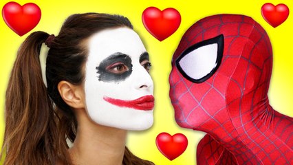 Is Spiderman Kissing Joker Girl- w- Frozen Elsa, Blue Spiderman Real Bad Joker in Real Life