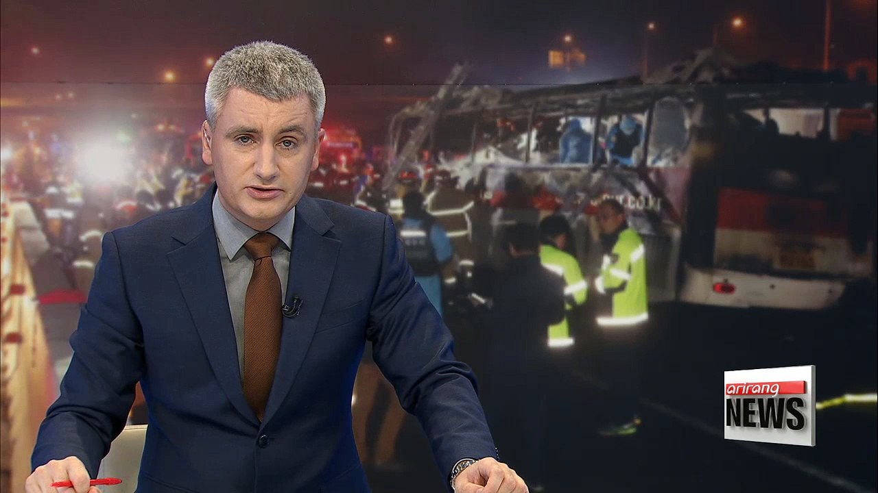 Ten killed, 7 injured after tour bus bursts into flames following crash