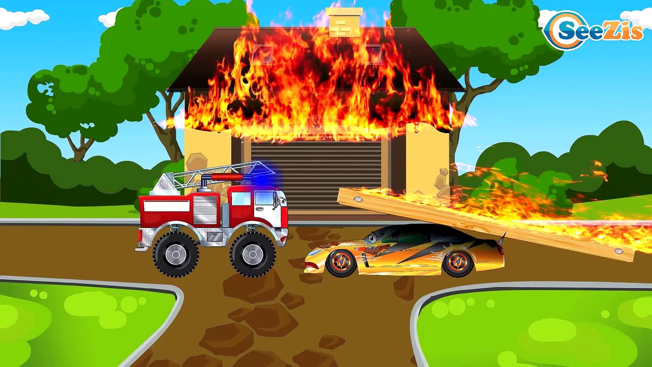 The Fire Truck saves The Racing Car - Cartoon for children | Cars & Trucks Cartoon Episode 5