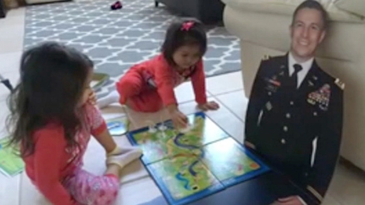 'Flat Daddy' Keeps Daughters Company While Real Dad's Deployed & Surprise Dinner Reunion For Mom