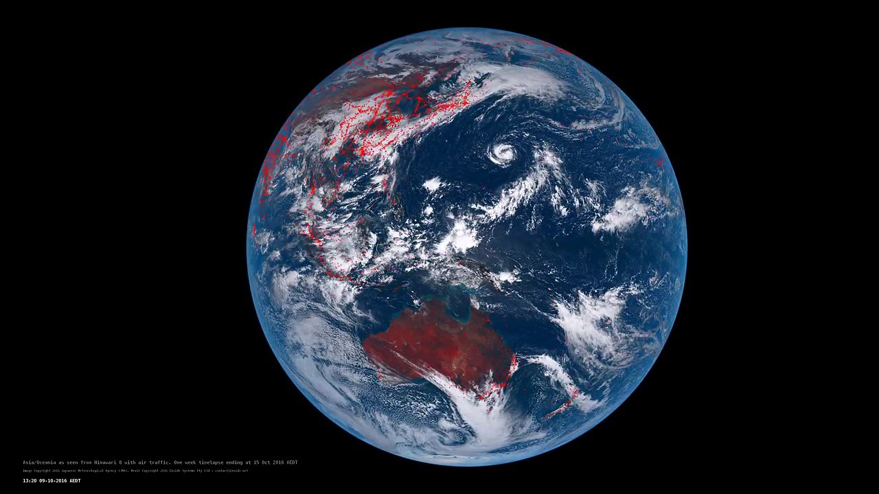 Asia/Pacific/Oceania in 4K with air traffic from 08 Oct 2016 to 15 Oct 2016 AEDT