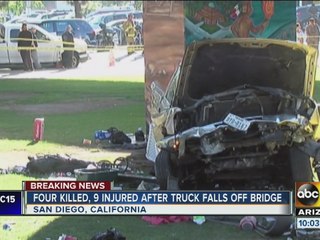 Truck crashes, falls of San Diego bridge
