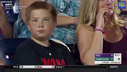 He realizes that the television cameras. His reaction is hilarious!