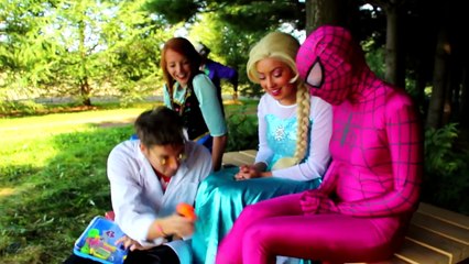 Spidermans GROSS FEET! w/ Frozen Elsa Maleficent Joker Pink Spidergirl Candy! Funny Superhero Vide