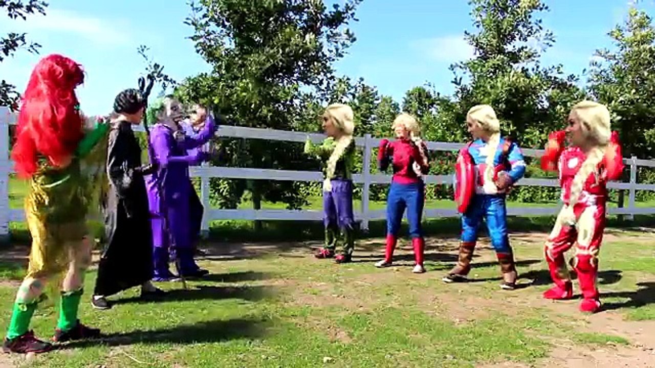 Frozen Elsa Turns into SUPERHEROES! w_ Spiderman Joker Maleficent Bad Baby Poison Ivy _ Hulk )